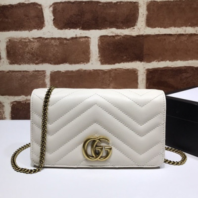 Gucci 2019 Marmont Mini Leather Chain Shoulder Cross Bag,18CM - 구찌 2019 마몬트 미니 레더 체인 숄더 크로스백 488426,GUB0901,18cm,화이트