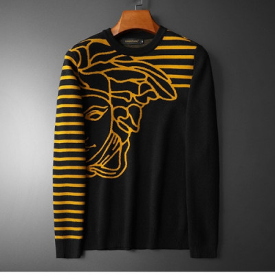 Versace 2019 Mens Medusa Logo Crew-neck Wool Sweater - 베르사체 2019 남성 메두사 로고 크루넥 울 스웨터 Ver0419x.Size(m - 4xl).블랙