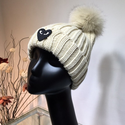Cdgplay 2019 Ladies Knit & Fox Fur Cap - 꼼데가르송 2019 여성용 니트&폭스퍼 모자 CDGM0002, 베이지
