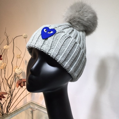 Cdgplay 2019 Ladies Knit & Fox Fur Cap - 꼼데가르송 2019 여성용 니트&폭스퍼 모자 CDGM0003, 그레이