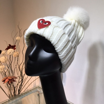 Cdgplay 2019 Ladies Knit & Fox Fur Cap - 꼼데가르송 2019 여성용 니트&폭스퍼 모자 CDGM0004, 화이트