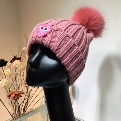 Cdgplay 2019 Ladies Knit & Fox Fur Cap - 꼼데가르송 2019 여성용 니트&폭스퍼 모자 CDGM0005, 핑크