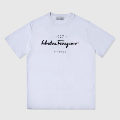 Ferragamo 2019 Mm/Wm Basic Logo Cotton Short Sleeved Tshirts - 페라가모 2019 남자 베이직 로고 코튼 반팔티 Fer0299x.Size(s - xl).화이트