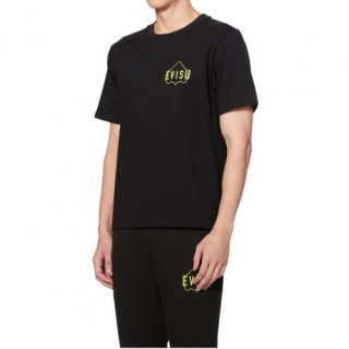 Evisu 2019 Mens Embroidery Evisukuro Cotton Short Sleeved Tshirts - 에비수 2019 남성 자수 갈매기 코튼 반팔티 Evi0029x.Size(s - 3xl).블랙
