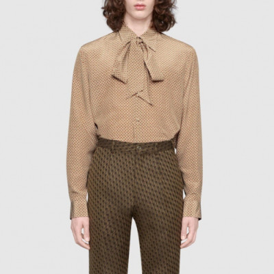 [구찌]Gucci 2020 Womens Trendy Ribbon Silk Tshirts - 구찌 2020 여성 트렌디 리본 실크 셔츠 Guc01974x.Size(s - l).카멜