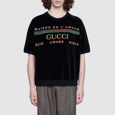 [매장판]Gucci 2020 Mm/Wm Logo Velvet Short Sleeved Tshirts - 구찌 2020 남자 로고 벨벳 반팔티 Guc02000x.Size(m - 3xl).블랙