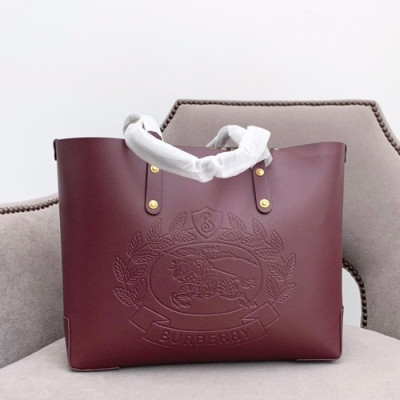 Burberry 2019 Leather Tote Shoulder Shopper Bag, 35cm - 버버리 2019 여성용 레더 토트 숄더 쇼퍼백 ,BURB0446,35cm,와인