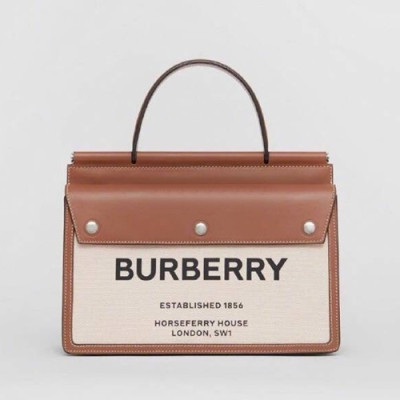 Burberry 2019 Canvas & Leather Tote Shoulder Bag, 30.5cm - 버버리 2019 여성용 캔버스 & 레더 토트 숄더백 ,BURB0448,30.5cm,브라운+연베이지