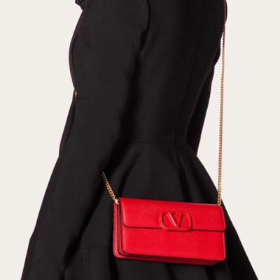 Valentino 2019 Leather Vsling Chain Shoudler Cross Bag,20CM - 발렌티노 2019 레더 브이슬링 체인 숄더 크로스백,VTB0945,20CM,레드