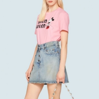 [미우미우]Miumiu 2020 Ladies Cotton Short Sleeved Tshirt - 미우미우 2020 여성 코튼 반팔티 Miu0181x.Size(s - l).핑크