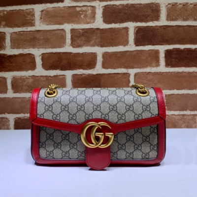 Gucci 2020 GG Marmont  Women Shoulder Bag,26CM - 구찌 2020 GG 마몬트 여성용 숄더백 443497,GUB0952,26CM,브라운레드