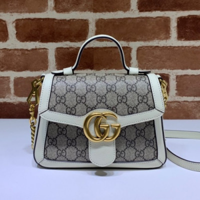 Gucci 2020 GG Marmont Women Mini Top Handle Bag,21CM - 구찌 2020 GG 마몬트 여성용 미니 탑 핸들백 547260,GUB0954,21CM,브라운화이트