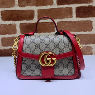 Gucci 2020 GG Marmont Women Mini Top Handle Bag,21CM - 구찌 2020 GG 마몬트 여성용 미니 탑 핸들백 547260,GUB0955,21CM,브라운레드