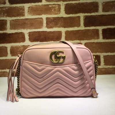 Gucci 2020 GG Marmont Matlase Leather Women Shoulder Bag,28CM - 구찌 2020 GG 마몬트 마틀라세 레더 여성용 숄더백 443499,GUB0961,28CM,핑크