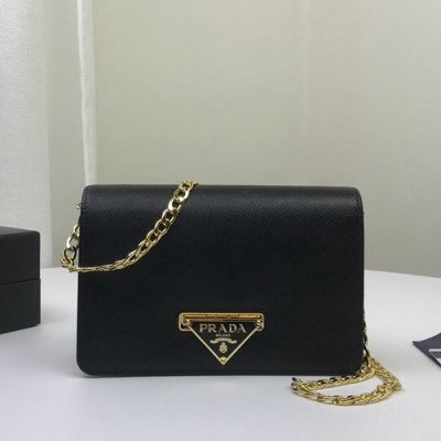 Prada 2020 Leather Chain Shoulder Cross  Bag  ,18CM - 프라다 2020 레더 체인 숄더 크로스백 ,1BP006-3,18CM,블랙