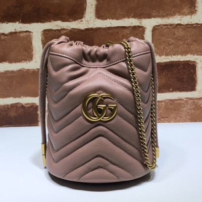 Gucci 2020 GG Marmont Mini Women Bucket Chain Shoulder Bag,19CM - 구찌 2020 GG 마몬트 미니 여성용 버킷 체인 숄더백, 575163,GUB1025,19CM,핑크