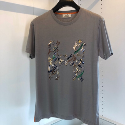 Hermes 2020 Mens Crew-neck Silket Short Sleeved Tshirts - 에르메스 2020 남성 크루넥 실켓 반팔티 Her0416x.Size(m - 2xl).그레이