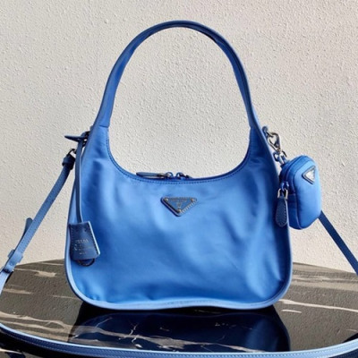 Prada 2020 Nylon Hobo Tote Shoulder Bag,34CM - 프라다 2020 나일론 호보 토트 숄더백,1BC115-1, 34cm,블루