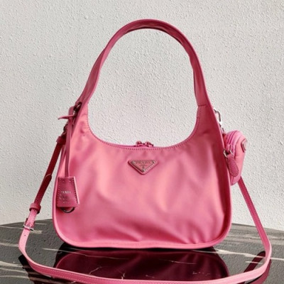 Prada 2020 Nylon Hobo Tote Shoulder Bag,34CM - 프라다 2020 나일론 호보 토트 숄더백,1BC115-4, 34cm,핑크