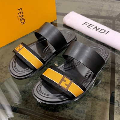 Fendi 2020 Mens Leather & Knit Slipper - 펜디 2020 남성용 레더 &니트 슬리퍼 FENS0328,Size(240 - 270).블랙옐로우