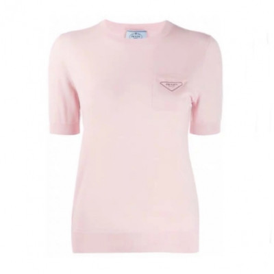 [프라다]Prada 2020 Womens Basic Logo Wool Short Sleeved Tshirts  - 프라다 2020 여성 베이직 로고 울 반팔티 Pra01026x.Size(s - l).핑크