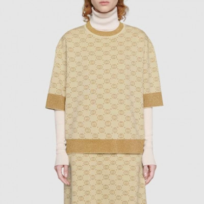 [매장판]Gucci 2020 Womens Crew-neck Short Sleeved Wool Sweaters - 구찌 2020 여성 크루넥 울 반팔 스웨터 Guc02678x.Size(s - l).골드