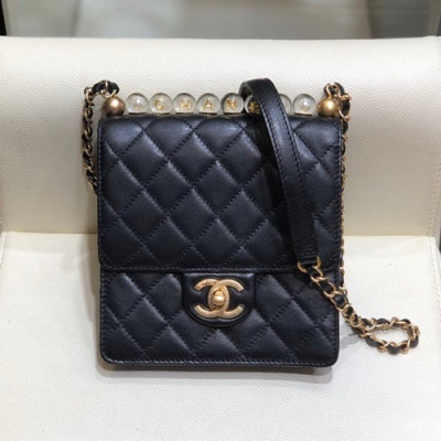 Chanel 2020 Leather Chain Shoulder Cross Bag,18CM - 샤넬 2020 레더 체인 숄더 크로스백 CHAB1470,18CM,블랙