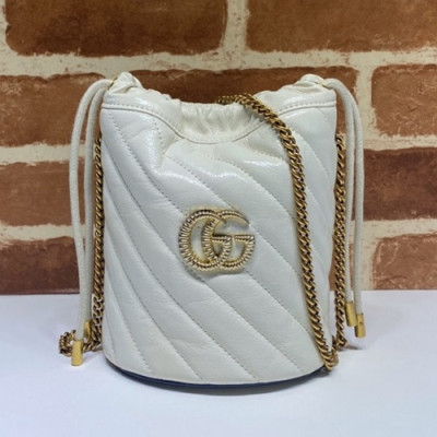 Gucci 2020 GG Marmont Mini Women Bucket Chain Shoulder Bag,19CM - 구찌 2020 GG 마몬트 미니 여성용 버킷 체인 숄더백, 575163,GUB1099,19CM,화이트