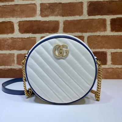 Gucci 2020 GG Marmont Mini Round Women Shoulder Bag,18CM - 구찌 2020 GG 마몬트 미니 라운드 여성용 숄더백 550154,GUB1100,18CM,화이트