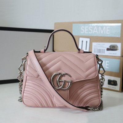 Gucci 2020 GG Marmont Women Mini Top Handle Bag,21CM - 구찌 2020 GG 마몬트 여성용 미니 탑 핸들백 547260,GUB1126,21CM,연핑크