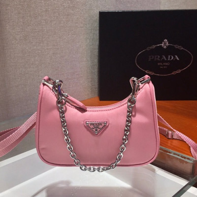 Prada 2020 Nylon Mini Hobo Tote Shoulder Bag,15CM - 프라다 2020 나일론 미니 호보 토트 숄더백,PRAB0115,15cm,핑크