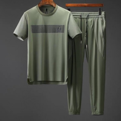 [제냐]Ermenegildo Zegna 2020 Mens Logo Training Short Sleeved Clothes&Pants - 에르메네질도 제냐 2020 남성 로고 코튼 반팔 트레이닝복&팬츠 Zeg0182x.Size(m - 3xl).그린