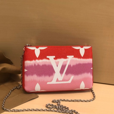 Louis Vuitton 2020 Pochette Double Zip Chain Shoulder Cross Bag,20cm - 루이비통 2020 포쉐트 더블 집 체인 숄더 크로스백 M69124,LOUB2110,20cm,레드+핑크