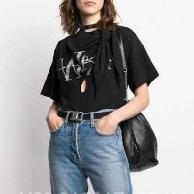 [매장판]Alexsander Wang 2020 Womens Logo Cotton Short Sleeved Tshirts - 알렉산더왕 2020 여성 로고 코튼 반팔티 Alw0118x.Size(s - l).블랙