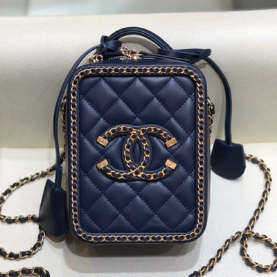 Chanel 2020 Leather Chain Tote Shoulder Cross Bag,17CM - 샤넬 2020 레더 체인 토트 숄더 크로스백,CHAB1493,17CM,네이비