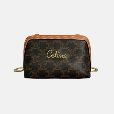 Celine 2020 Triomphe Canvas Chain Shoulder Cross Bag,15CM - 셀린느 2020 트리옴페 캔버스 체인 숄더 크로스백 ,100382-1,15CM,브라운