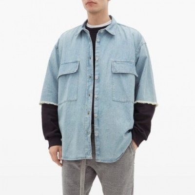 [피어오브갓]Fear of god 2020 Mens Oversize Minimal Denim Short Sleeved shirts  - 피어오브갓 2020 남성 오버사이즈 미니멀 데님 반팔 셔츠 Fea0146x.Size(xs - l).블루