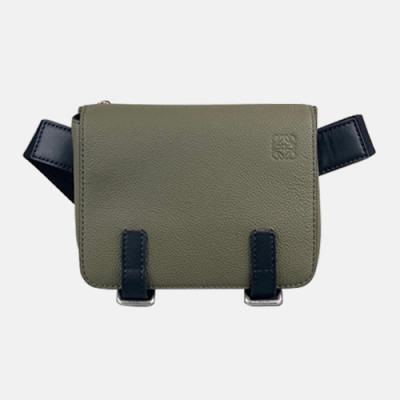 Loewe 2020 Leather Mens Hip Sack Bumbag,18CM - 로에베 2020 남성용 레더 힙색 범백,LOEB0399, 18CM, 카키그레이