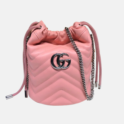 Gucci 2020 GG Marmont Mini Women Bucket Chain Shoulder Bag,19CM - 구찌 2020 GG 마몬트 미니 여성용 버킷 체인 숄더백, 575163,GUB1153,19CM,핑크