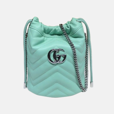 Gucci 2020 GG Marmont Mini Women Bucket Chain Shoulder Bag,19CM - 구찌 2020 GG 마몬트 미니 여성용 버킷 체인 숄더백, 575163,GUB1154,19CM,민트