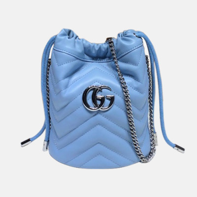 Gucci 2020 GG Marmont Mini Women Bucket Chain Shoulder Bag,19CM - 구찌 2020 GG 마몬트 미니 여성용 버킷 체인 숄더백, 575163,GUB1155,19CM,스카이블루