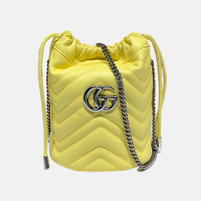 Gucci 2020 GG Marmont Mini Women Bucket Chain Shoulder Bag,19CM - 구찌 2020 GG 마몬트 미니 여성용 버킷 체인 숄더백, 575163,GUB1156,19CM,옐로우