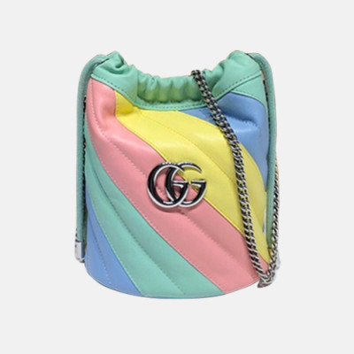 Gucci 2020 GG Marmont Mini Women Bucket Chain Shoulder Bag,19CM - 구찌 2020 GG 마몬트 미니 여성용 버킷 체인 숄더백, 575163,GUB1157,19CM,옐로우핑크민트
