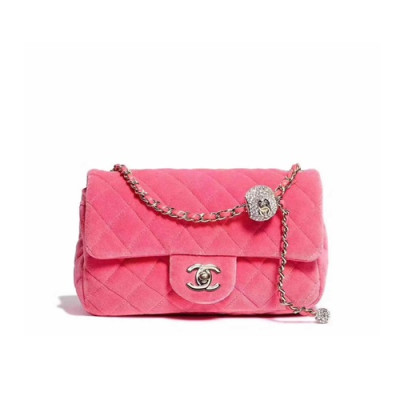 Chanel 2020 Velvet Chain Shoulder Cross Bag,20CM - 샤넬 2020 여성용 벨벳 체인 숄더 크로스백,CHAB1550,20CM,핑크