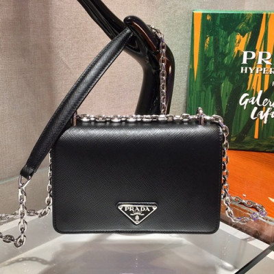 Prada 2020 Women Leather Chain Shoulder Bag ,18.5CM - 프라다 2020 여성용 레더 체인 숄더백 1BD032-2,18.5CM,블랙