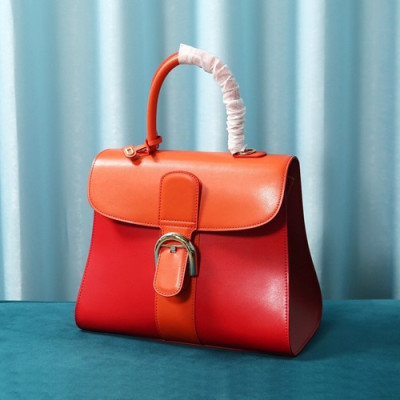 Delvaux 2020 Brillant Leather Tote Shoulder Bag,28CM - 델보 2020 브리앙 레더 토트 숄더백,DVB0354.28CM,레드오렌지