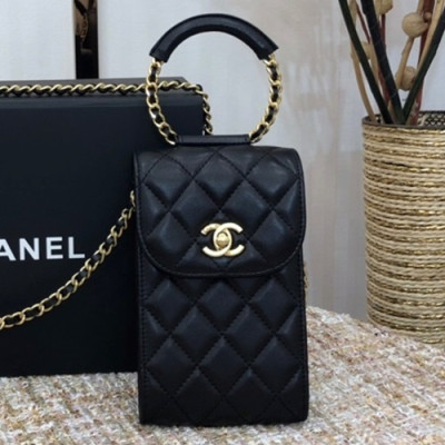 Chanel 2020 Leather Chain Shoulder Bag / Phone Bag,18.5CM - 샤넬 2020 레더 체인 숄더백/폰 백 CHAB1567,18.5CM,블랙
