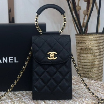 Chanel 2020 Leather Chain Shoulder Bag / Phone Bag,18.5CM - 샤넬 2020 레더 체인 숄더백/폰 백 CHAB1568,18.5CM,블랙