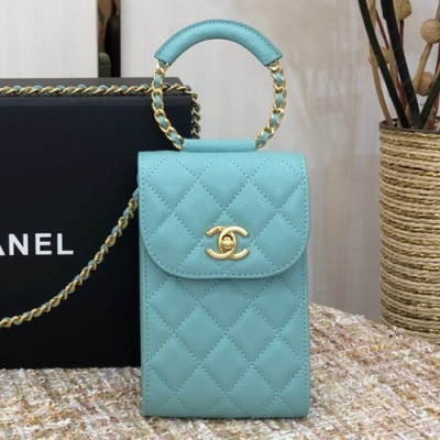 Chanel 2020 Leather Chain Shoulder Bag / Phone Bag,18.5CM - 샤넬 2020 레더 체인 숄더백/폰 백 CHAB1569,18.5CM,스카이블루