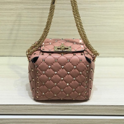 Valentino 2020 Leather Garavani Rockstud Spike Shoudler Bag,15CM - 발렌티노 2020 레더 가라바니 락스터드 스파이크 숄더백,VTB1018,15CM,핑크